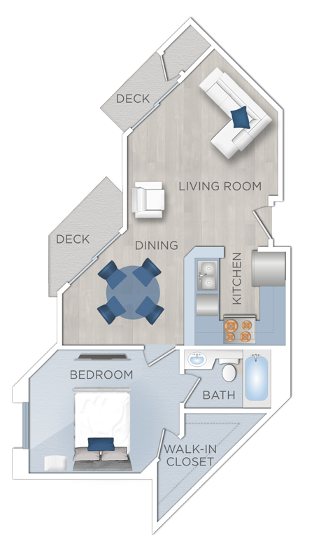 Floor plan for 1 bed, 1 bath, 654 sqft